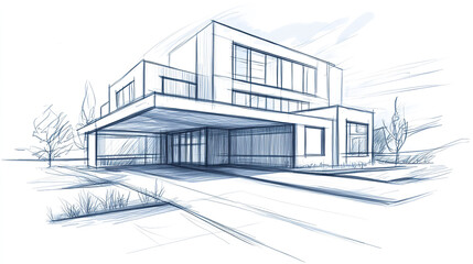 Contemporary home sketch with clean lines and modern design, showcasing architectural elegance