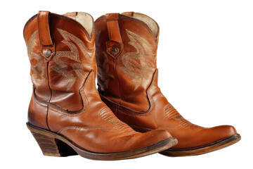 Two worn cowboy boots isolated on transparent PNG background