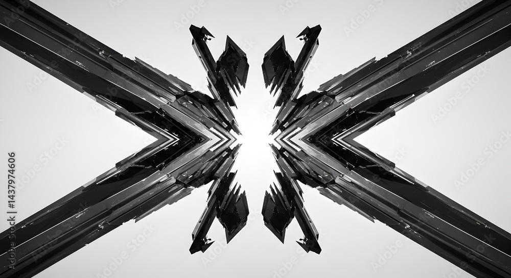 Poster abstract geometric composition with symmetrical dark faceted elements
