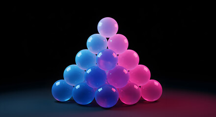 Fototapeta premium Gradient Spheres Arranged In Pyramid Shape With Modern Futuristic Neon Lighting