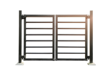 Metal fence entrance gate isolated on transparent PNG background