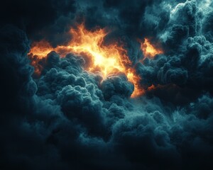 Dark clouds explode with fiery light