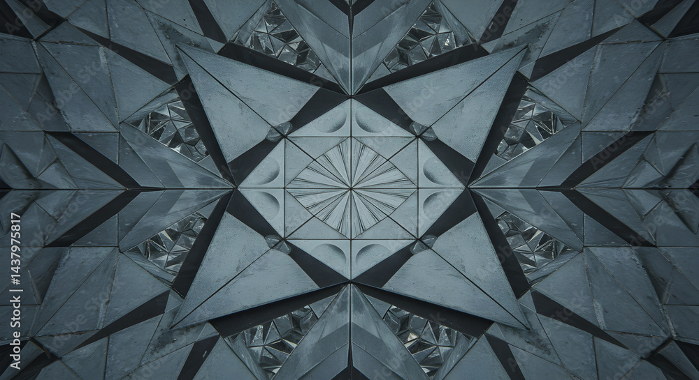 Poster repeating geometric pattern with star like shapes and refractive elements