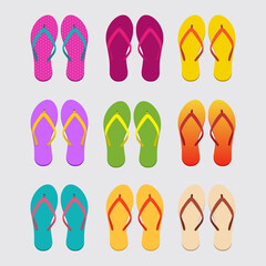 Colorful Flip Flops Arranged in Rows on a White Background