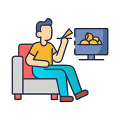 Person Enjoying Snack with TV Vector Icon - Relaxing Home Entertainment