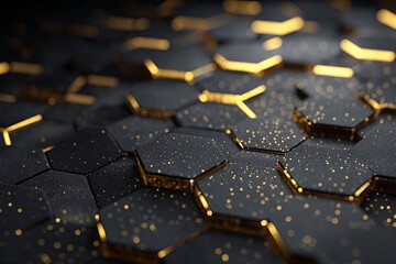 Obraz premium Modern Hexagonal Background with Dark Theme and Subtle Gold Accents Ideal for Technology, Science, and Creative Design Projects