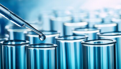 precision droplet from pipette into clear test tubes in laboratory