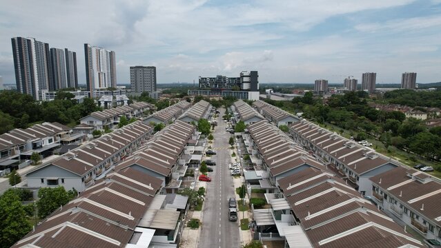 Aerial shot of housing district in Sepang near the International F1 Circuit in Selangor and KLIA airport, Malaysia