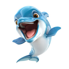 Naklejka premium Cartoon dolphin jumps isolated on transparent PNG background