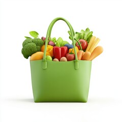 Vibrant green grocery bag filled with colorful fresh produce.