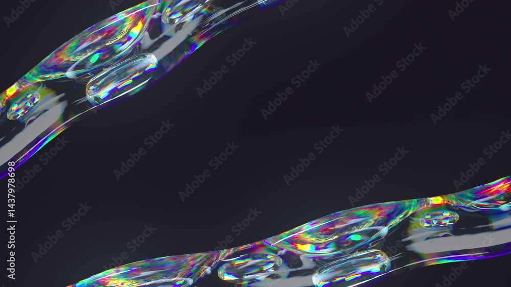 Poster transparent multicolored liquid moving wave with bubble, iridescent effect. abstract fluid distorted