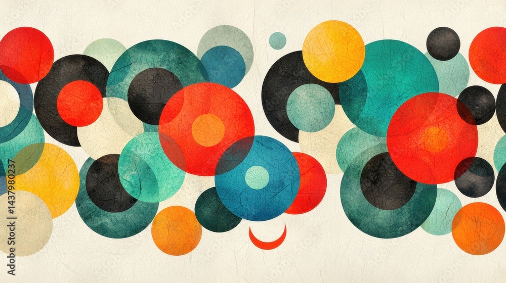 Aufkleber A vibrant abstract composition of overlapping circles in various colors and sizes, creating a dynamic and energetic visual effect.