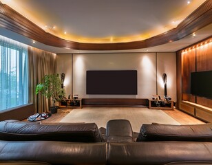 modern home theater with comfortable seating and a large projection screen