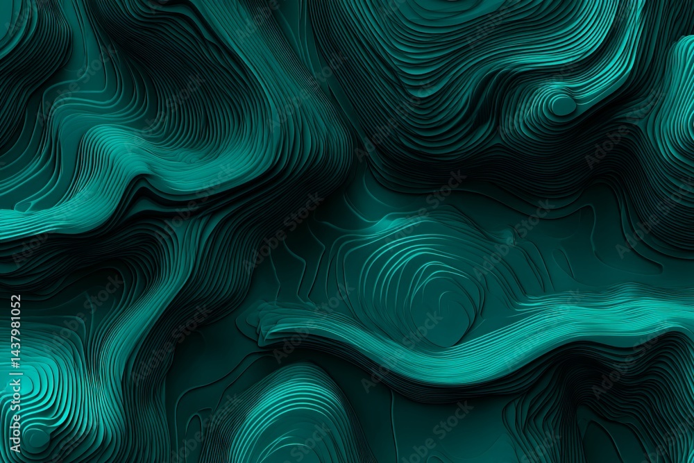 Poster abstract topographic line pattern on dark teal background with smooth curves and flowing shapes for 