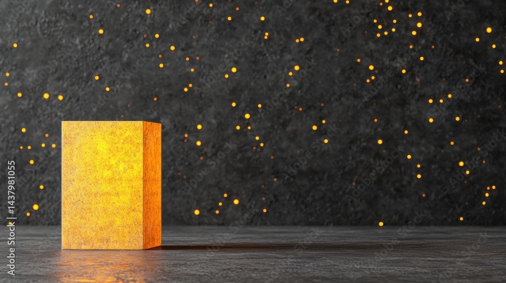 Aufkleber a 3d rendering of a yellow cube with a textured surface, casting a shadow on the gray floor.
