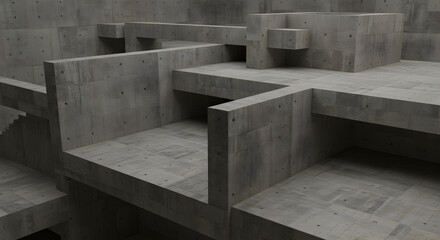 Abstract Concrete Structure With Geometric Forms, Architectural Maze