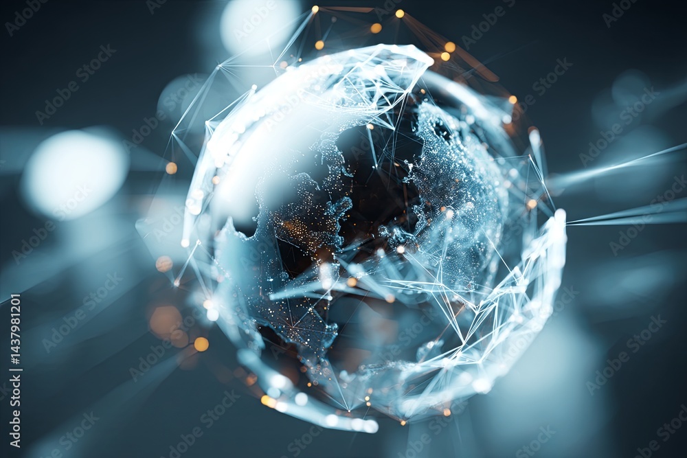 Poster innovative business concepts with technology integration and global connectivity through modern devi