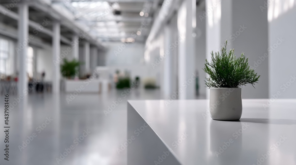Leinwandbilder Bright and airy modern workspace features diffused lighting and a small potted plant, creating an inviting environment for productivity and focus in design