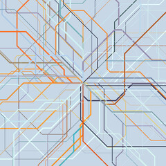 Fototapeta premium Minimalist Geometric Web of Colored Lines on Blue Background – Abstract Urban Map Pattern