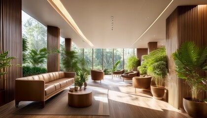 Fototapeta premium hotel lobby interiorin eco design with natural light friendly for customer