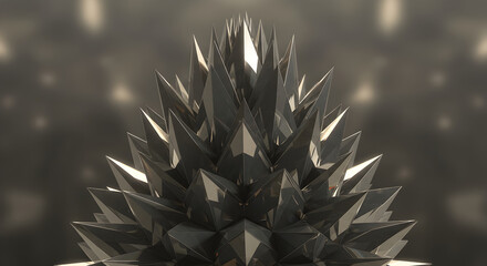Abstract Spiky Object With Reflective Facets And Soft Blurred Background
