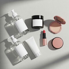 Obraz premium Flat lay beauty products blank label mockup
