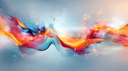 Fototapeta premium A vibrant, chaotic abstract digital painting showcases swirling, dynamic forms in fiery orange, cool blue, and sparkling textures reminiscent of a Samtwis-inspired realistic