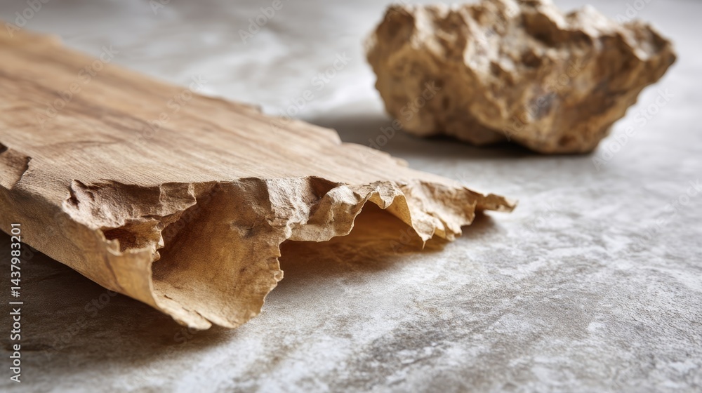 Poster this close-up features aged parchment that displays frayed edges and a stained surface, highlighting