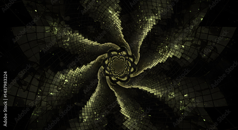 Poster abstract swirling structure with geometric pattern illuminating complex design