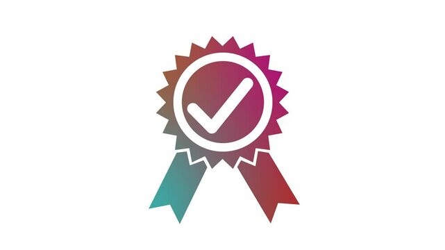 Grayscale Ribbon Badge with Check Mark Symbol Animation