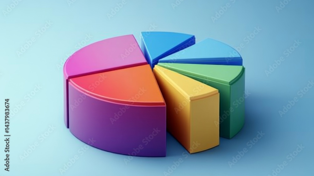 Aufkleber d pie chart with subtle depth effect and pale colorful sections