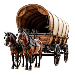 Covered Wagon and Team: A Historical Transportation Icon, isolated on transparent background.