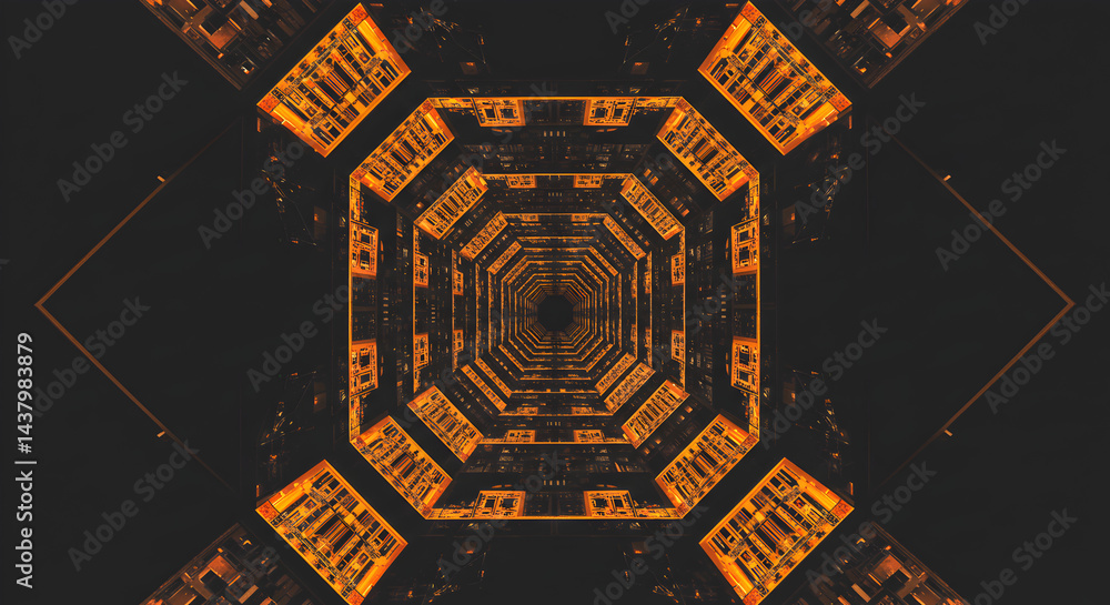 Poster geometric abstraction golden passage in repeated symmetrical pattern