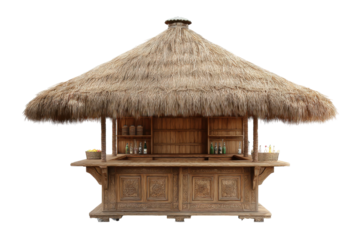 Thatched roofed kiosk (1) isolated on transparent PNG background