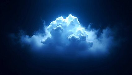 Glowing Blue Cloud in Dark Sky – Dreamy Atmospheric Digital Art