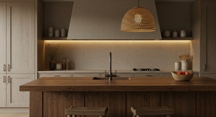 Modern Rustic Kitchen Interior Design with Warm Lighting
