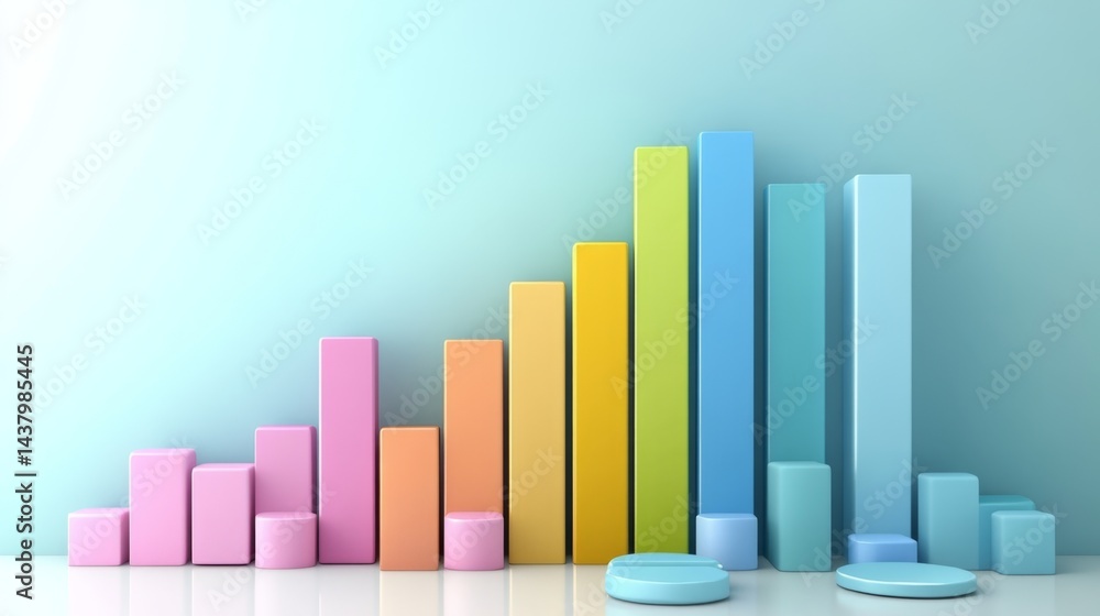 Poster bright d bar graph with rounded bars and a flat white presentation background