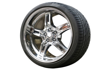 Obraz premium Chrome wheel and tire isolated on transparent PNG background