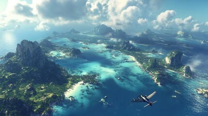 Fototapeta premium * Small planes flying over archipelago chains.