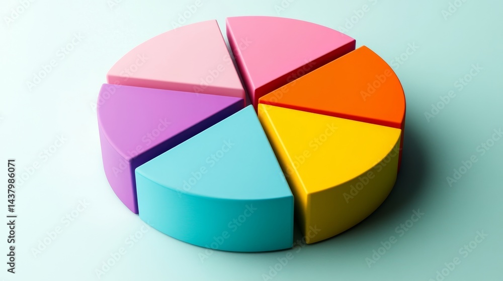 Aufkleber flat d pie chart with separated colorful parts on a light background