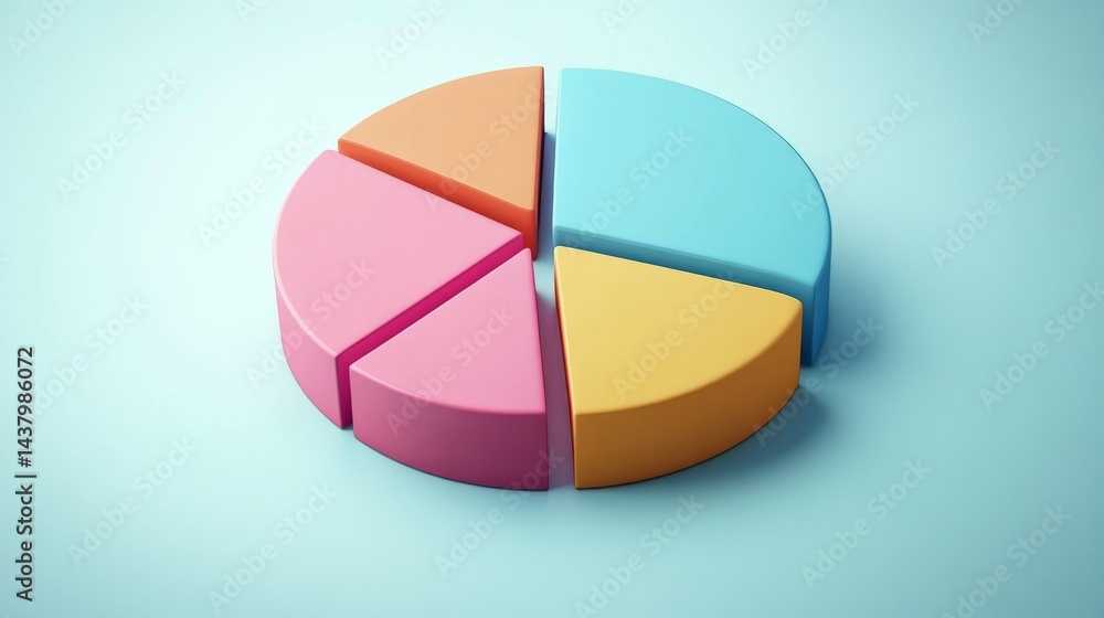 Aufkleber flat d pie chart with separated colorful parts on a light background