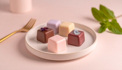 美しいデザートのアソート、シンプルな皿の上