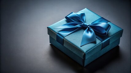 Elegant Blue Gift Box with Satin Bow on Dark Background, sophisticated, paper box,  sophisticated