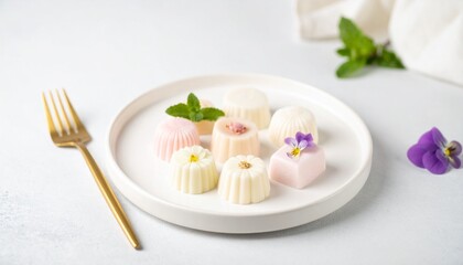 美しいデザートのアソート、シンプルな皿の上