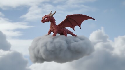 Red dragon on cloud fantasy illustration