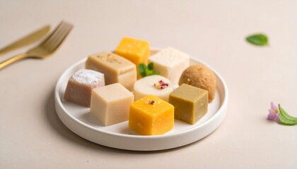 美しいデザートのアソート、シンプルな皿の上