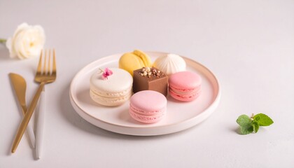 美しいデザートのアソート、シンプルな皿の上