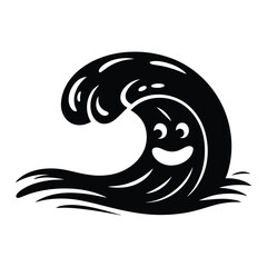 Naklejka premium Ocean Wave Doodle funny, Silhouette, Vector, Icon, Logo, White Background.