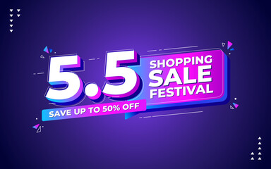 5.5 super sale promo banner with discount offer. 5.5 shopping festival super sale banner. Flash sale special offer banner for social media post or website banner. Flash sale campaign