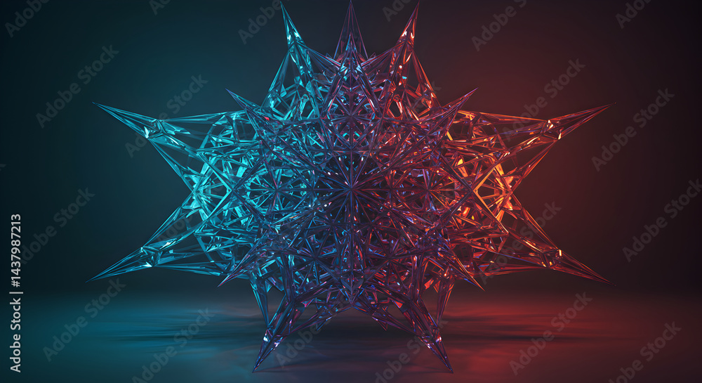 Aufkleber iridescent geometric structure with dual tone illumination and dark backdrop